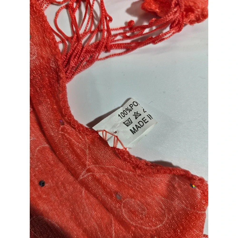 LOT 2 Bright Sheer Lightweight Sequin Fringe‎ Scarves Wrap Shawl 74x21 Party EUC